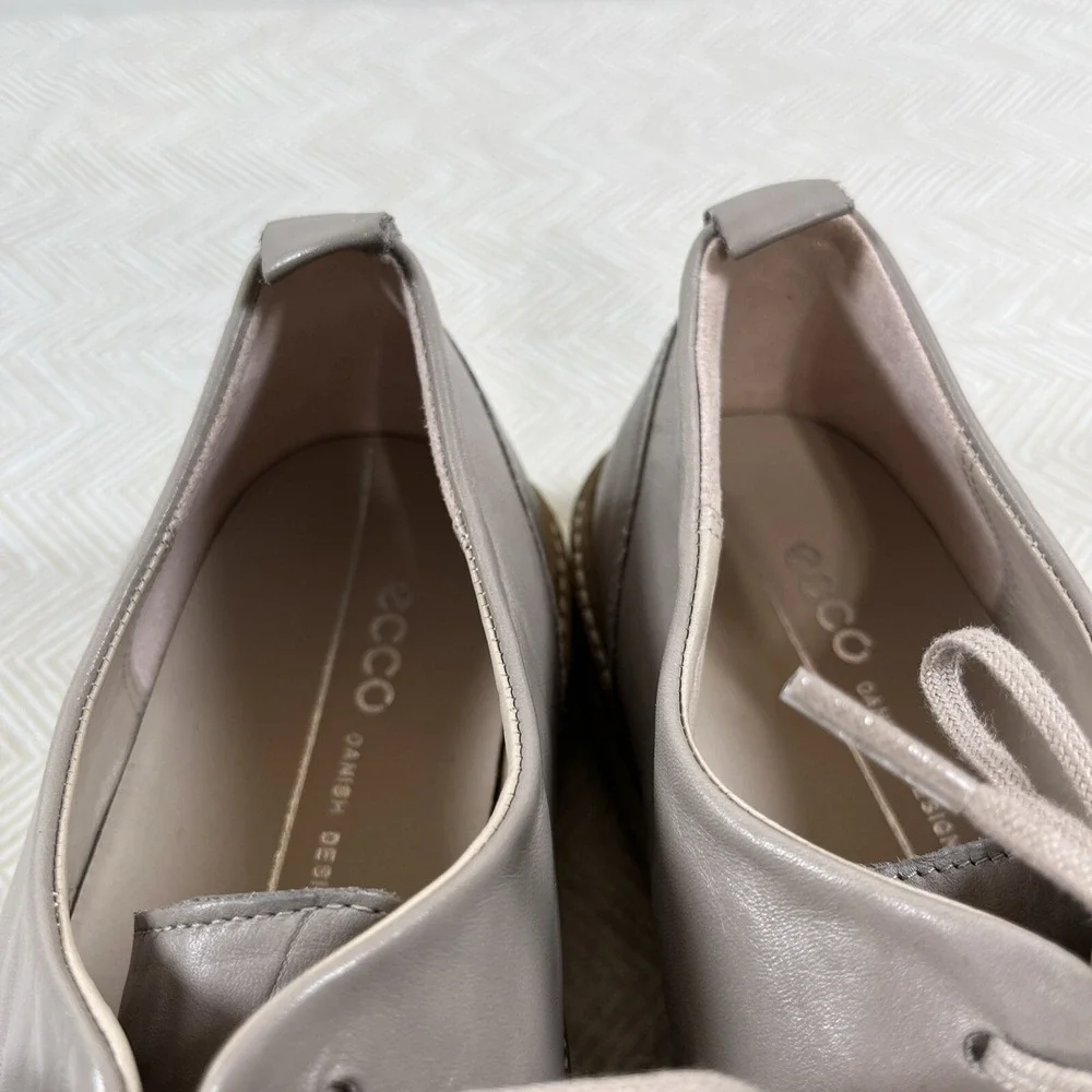 Ecco Women's Incide Tailored Perforated Tie Oxford Leather Shoes Sz 8 Grey Rose‎